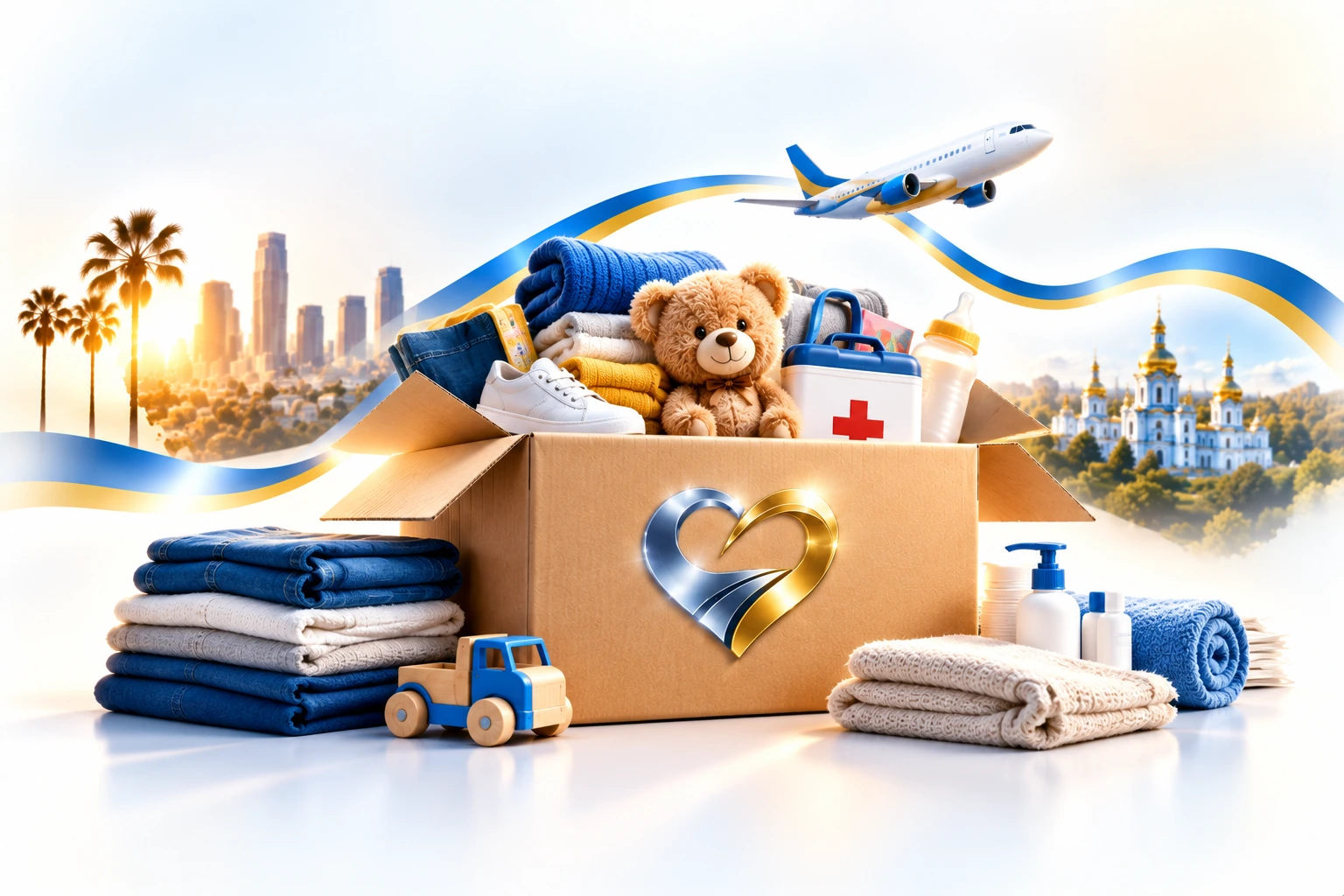 Useful donated items prepared for humanitarian delivery