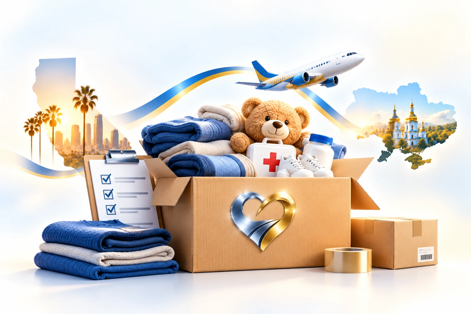 Humanitarian donations prepared for shipment from California to Ukraine